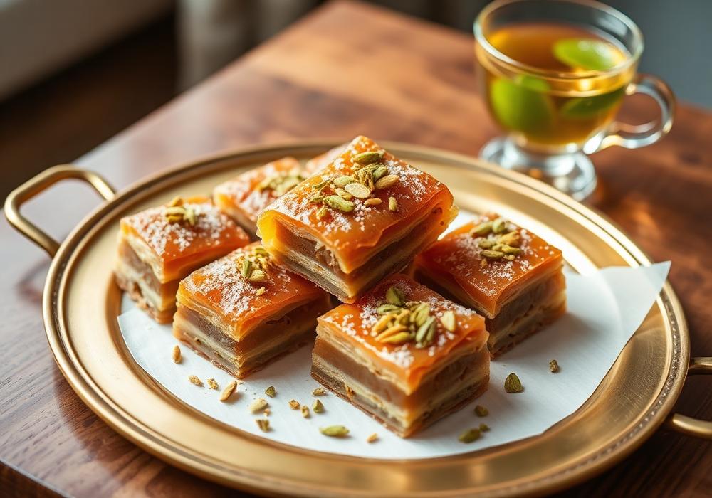 Baklava y pastelería árabe con té
